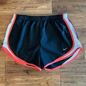 Nike Dri Fit Tempo Running Shorts Black with melon accents, Built-in Briefs, M